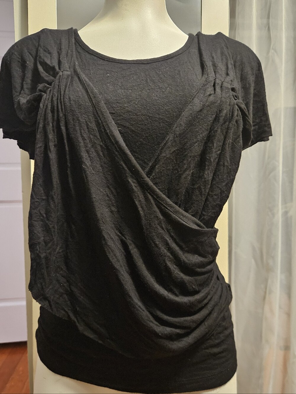 SMALL* Draped Scoop Neck Top Short Sleeve Rayon Stretch* Kische